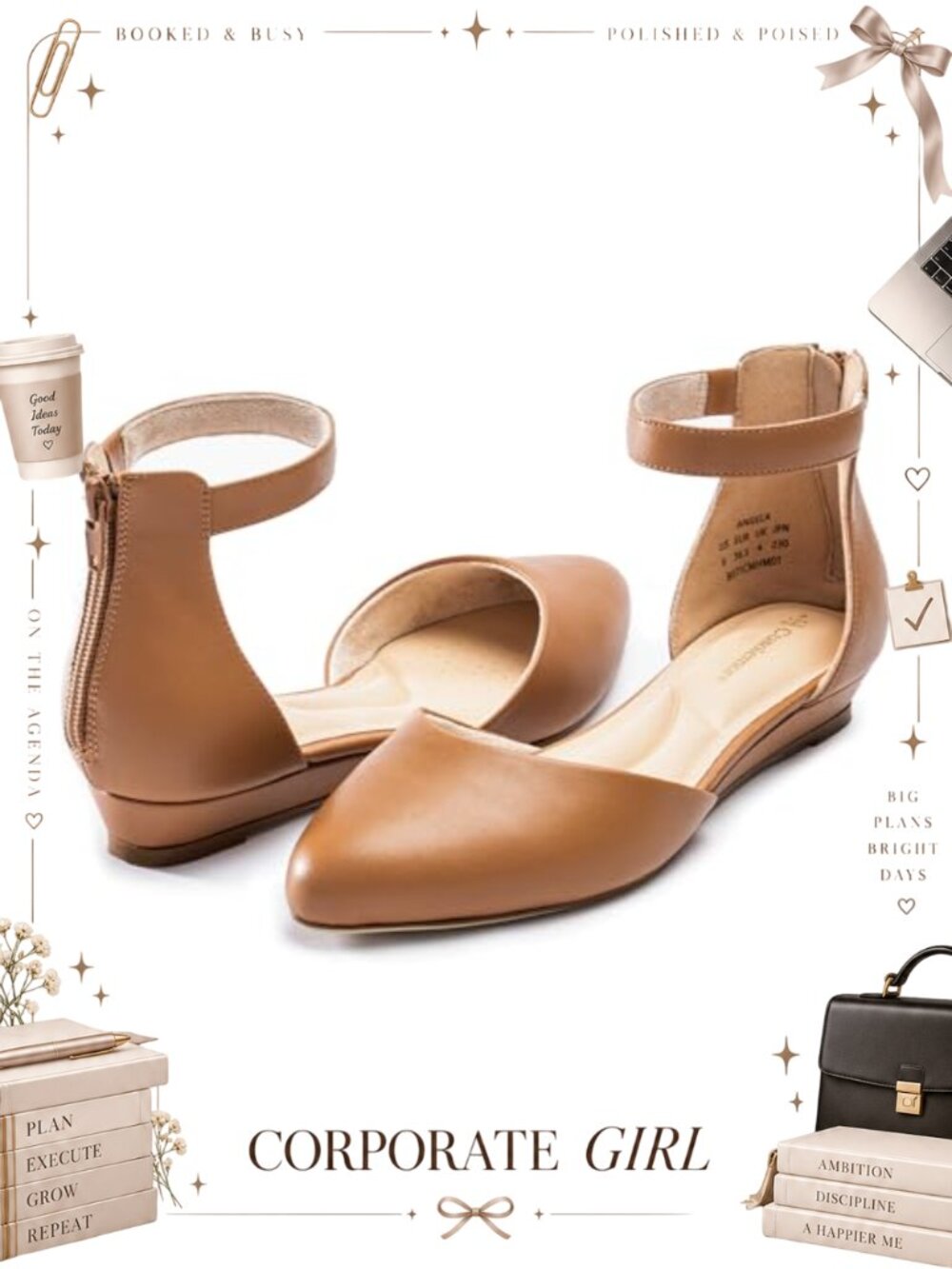 Cusolemore Women's Closed Toe Flat Dress Shoes with Low Wedge Heel Ankle Strap